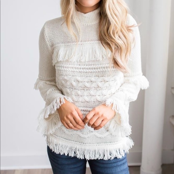 white fringe sweater